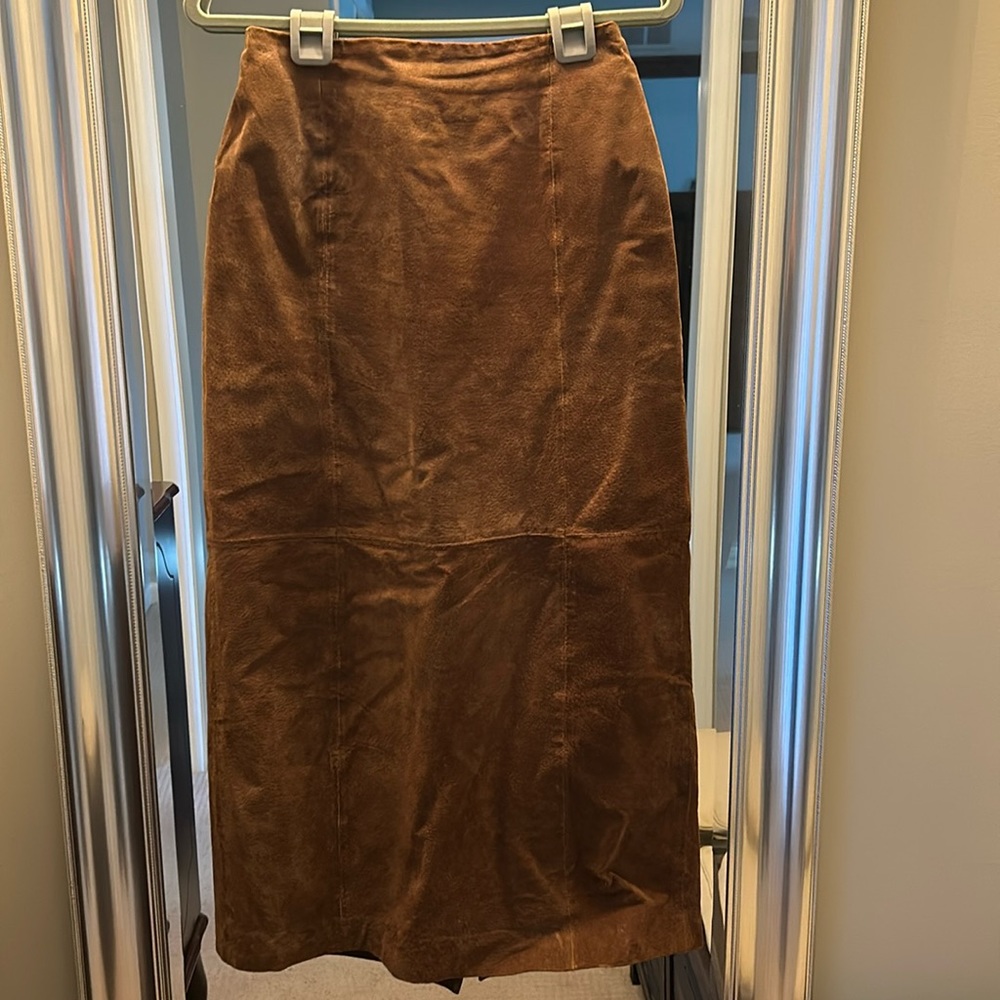 Long suede straight skirt